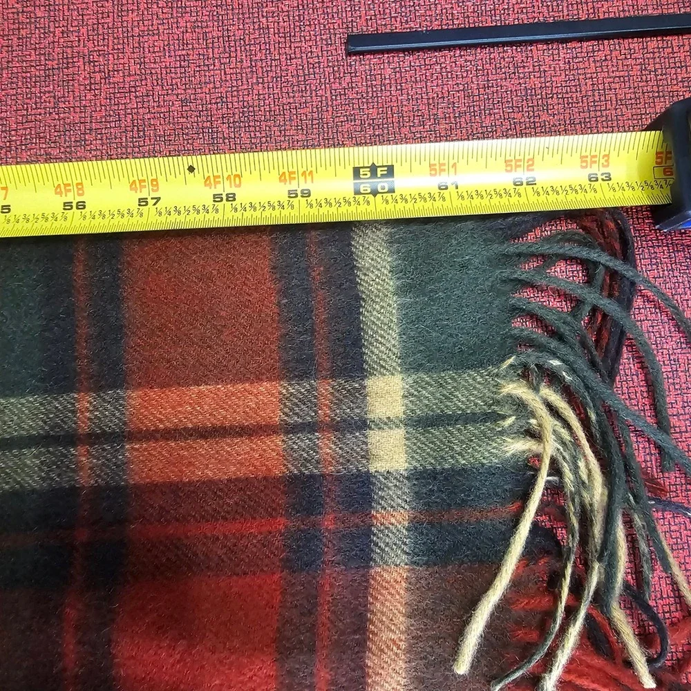 Club Room‎ Cashmere Tartan Plaid Scarf Orange Green Tan Fringe Unisex Classic